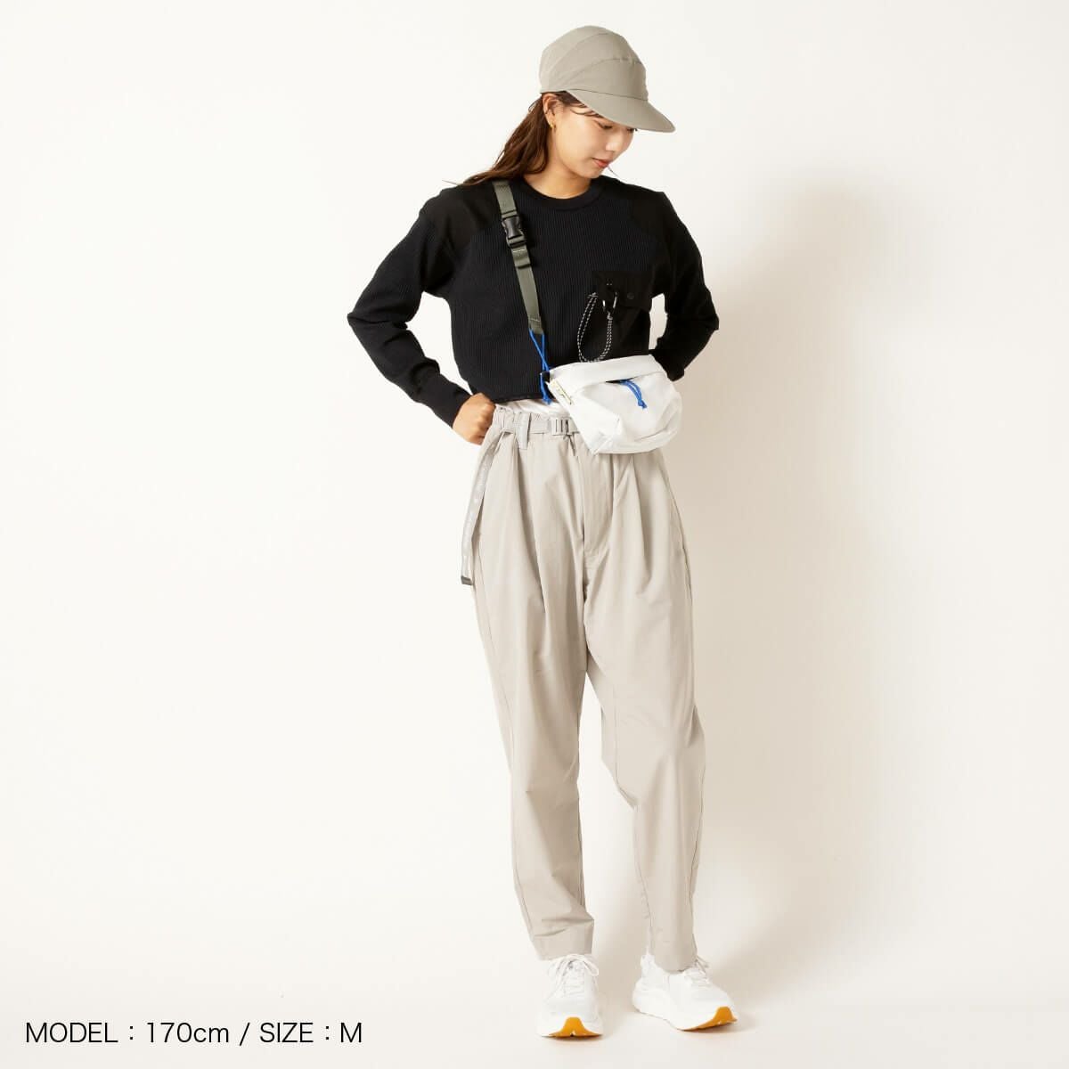 【極美品】アンドワンダー　PEワッフルショートレングスT　ブラック and wander アンドワンダー PEワッフルショートレングスT【ウィメンズ