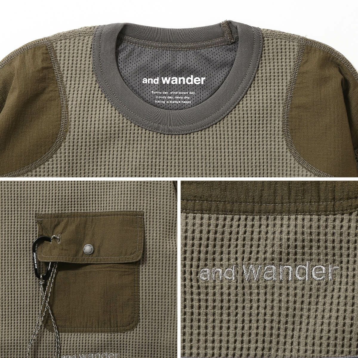 and wander アンドワンダー PEワッフルショートレングスT【ウィメンズ