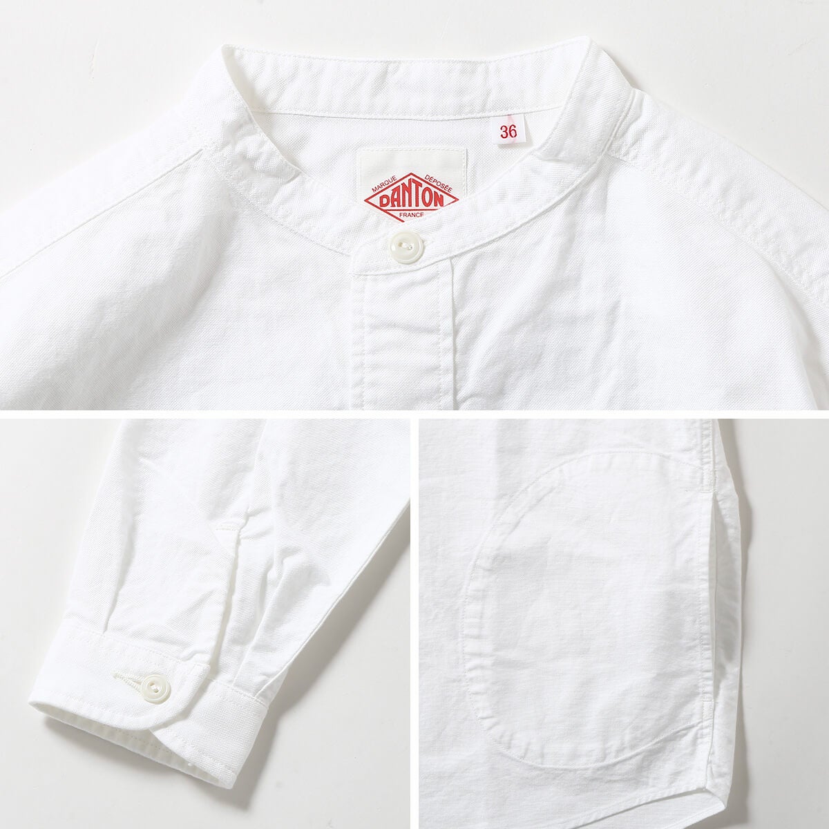 DANTON ホワイト ポロシャツ　38 DANTON ダントン バンドカラーシャツL/S オックスフォード【ウィメンズ