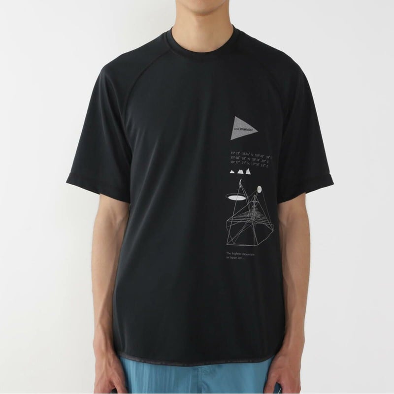 and wander アンドワンダー ドライジャージーSSプリントT
