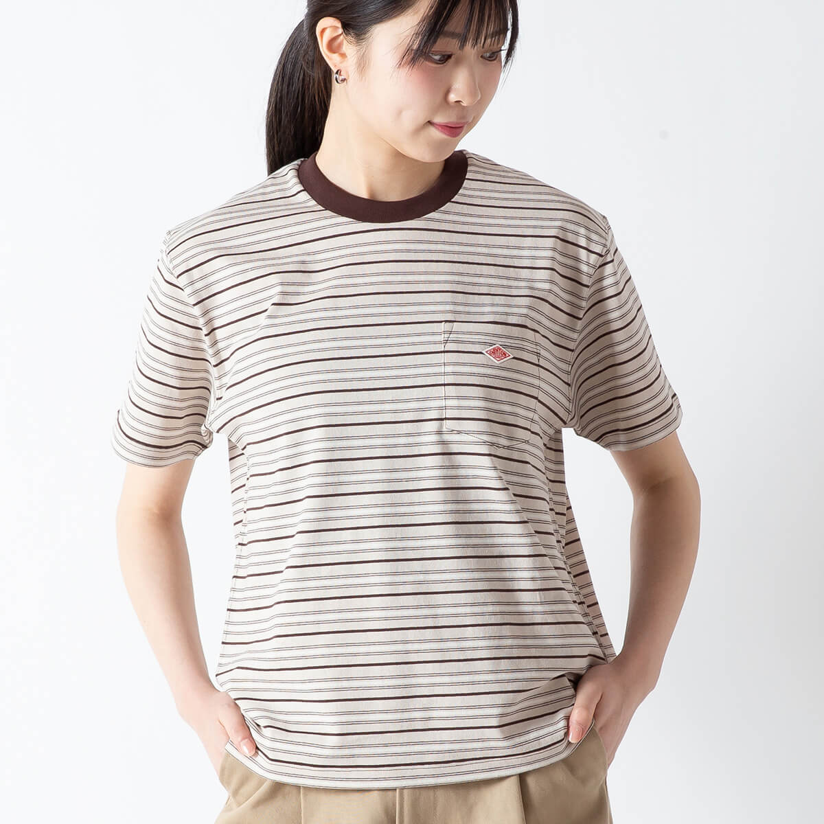 DANTON ダントン ポケットTシャツ[ボーダー] T/Cオープンエンド