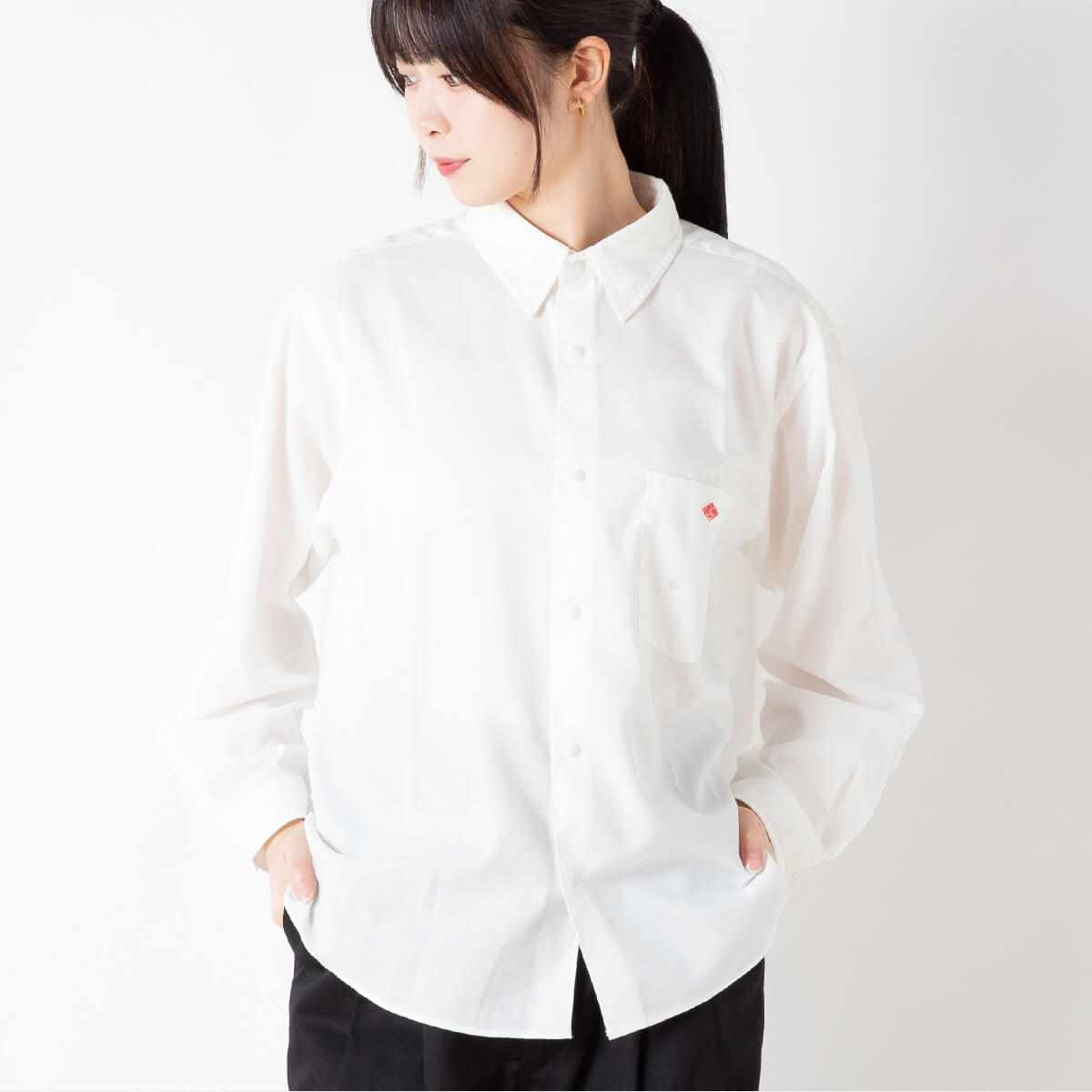 DANTON ダントン ドットボタンレギュラーカラーシャツL/S ポリエステル