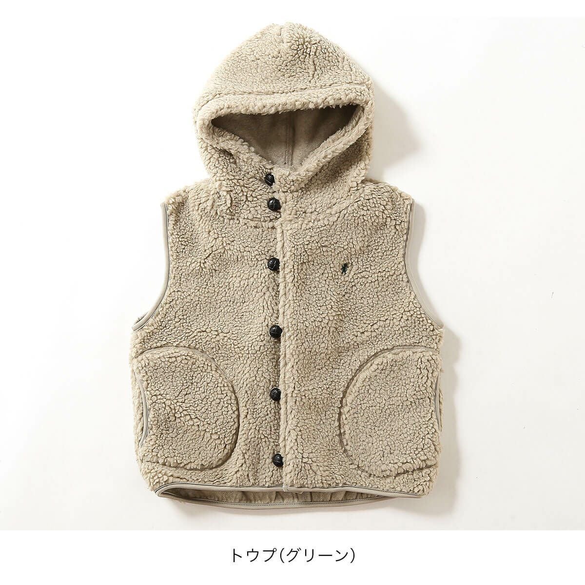 SSOOOK ボア·ラビット·ベスト【アイボリー】Mサイズ Gymphlex ジムフレックス ボアフーデッドショートベスト シープボア