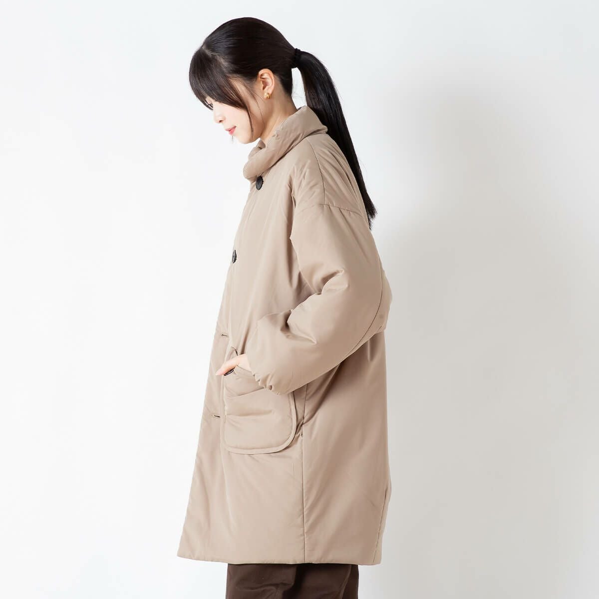 美品　ORCIVAL/オーシバル　スタンドカラーロングブルゾン　ページュ ORCIVAL｜スタンドカラーロングブルゾン STAND COLLAR LONG BLOUSON