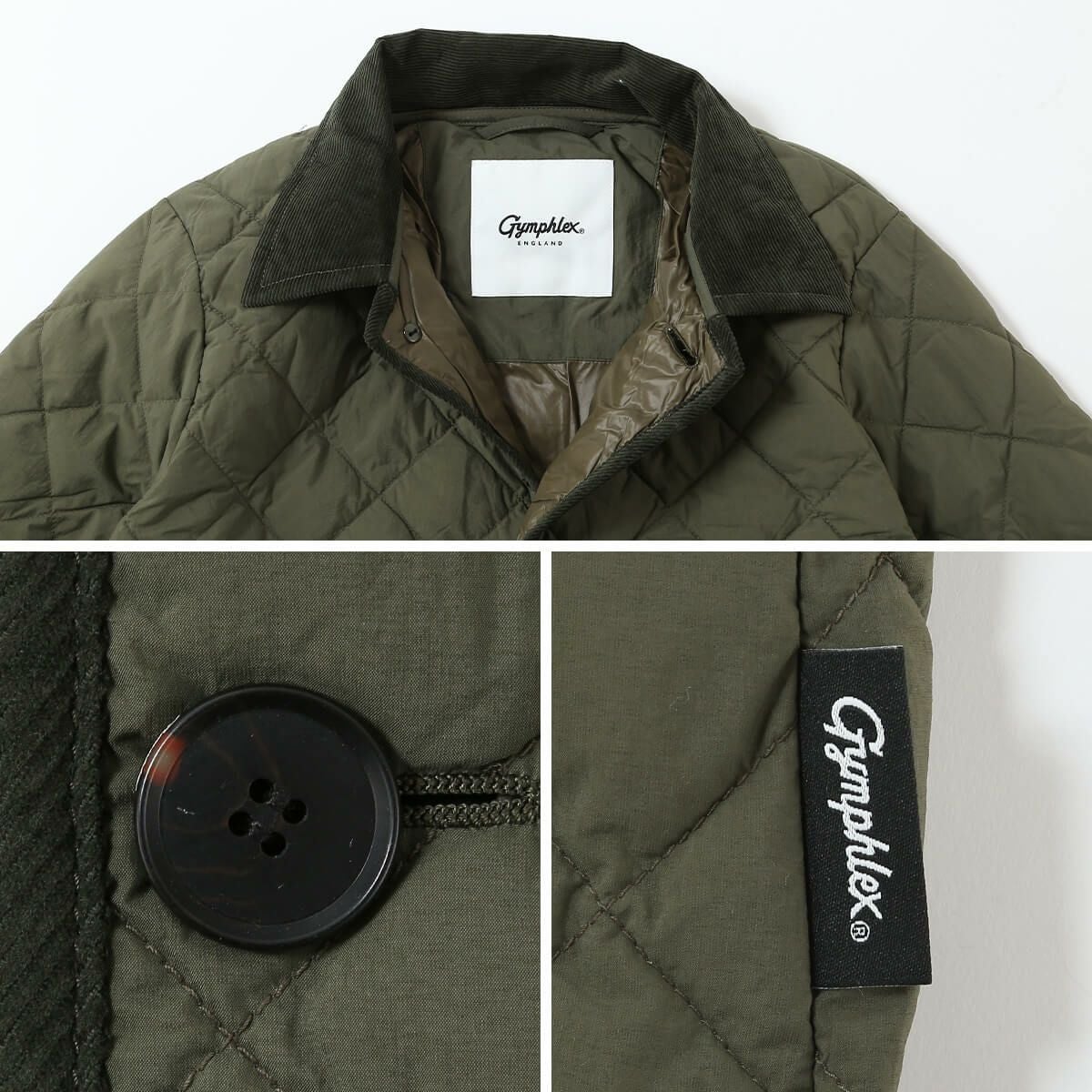 超美品 【Gymphlex】リモンタナイロン スタンドカラーコート オリーブ　L 超美品 【Gymphlex】リモンタナイロン スタンドカラーコート オリーブ
