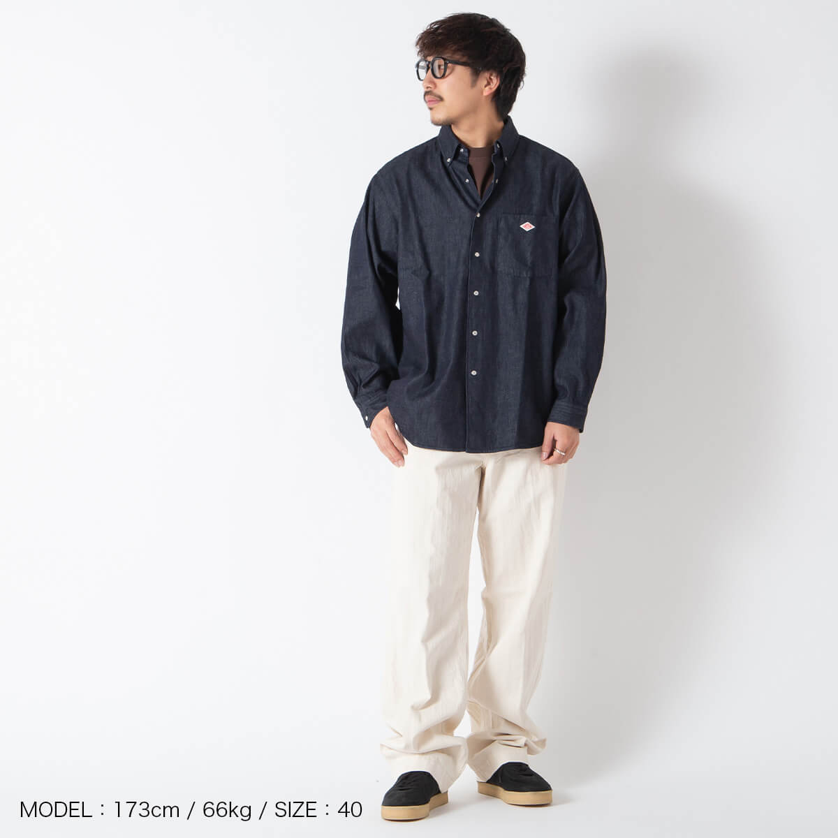 DANTON ダントン ドットボタンB.D.シャツL/S デニムダンガリー メンズ