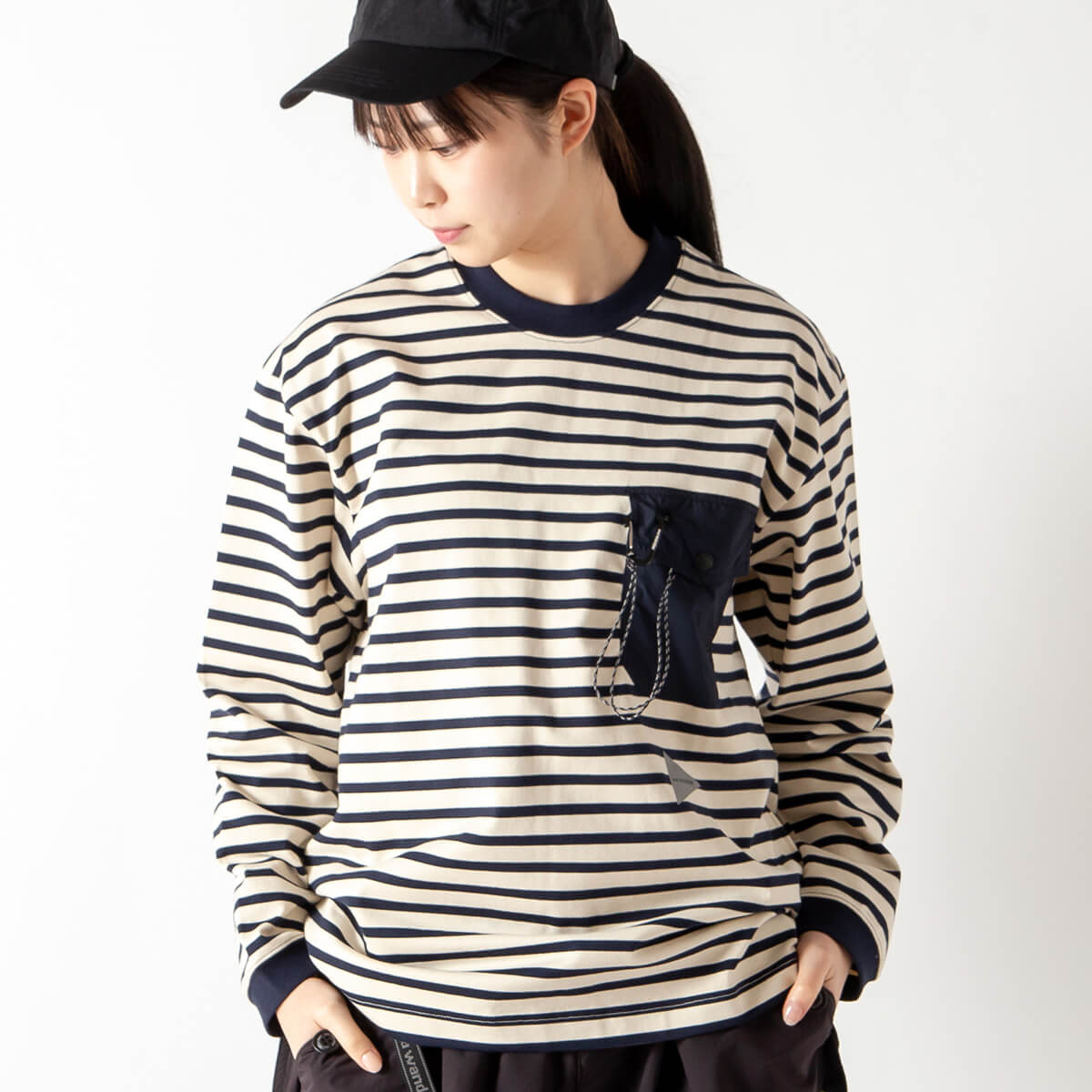 【極美品】アンドワンダー　PEワッフルショートレングスT　ブラック and wander アンドワンダー PEワッフルショートレングスT【ウィメンズ