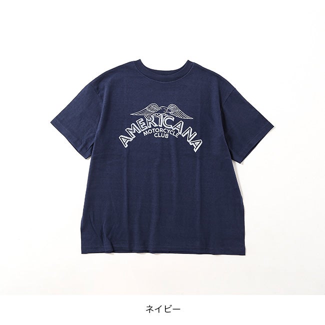 AMERICANA アメリカーナ ラフィー丸胴 プリントT[MOTORCYCLE CLUB