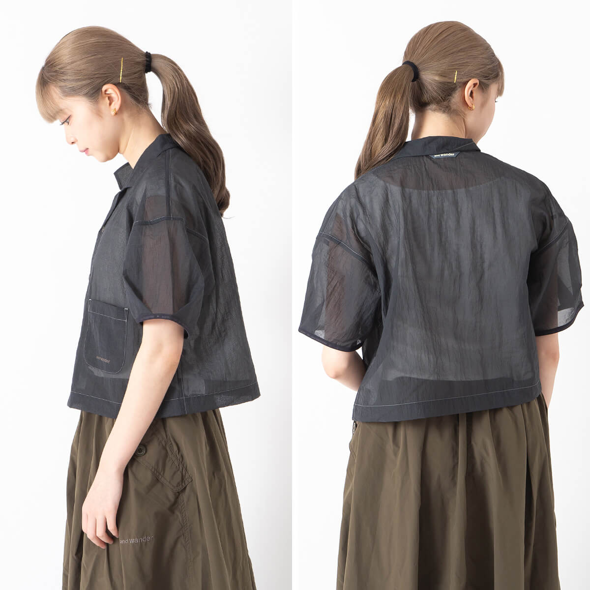 and wander アンドワンダー シアーリップストップSSシャツ【ウィメンズ