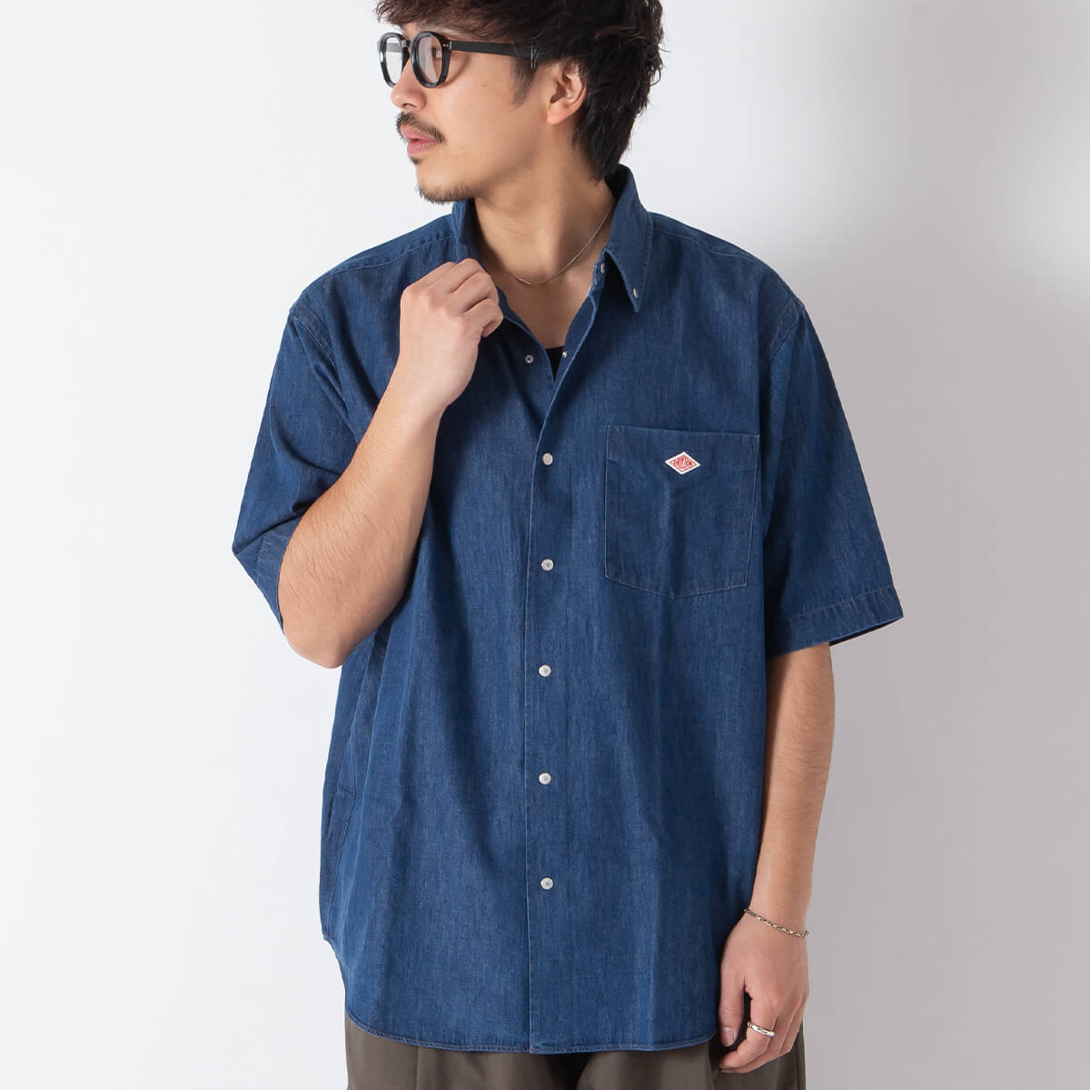 DANTON ダントン ドットボタンB.D.シャツS/S デニムダンガリー メンズ