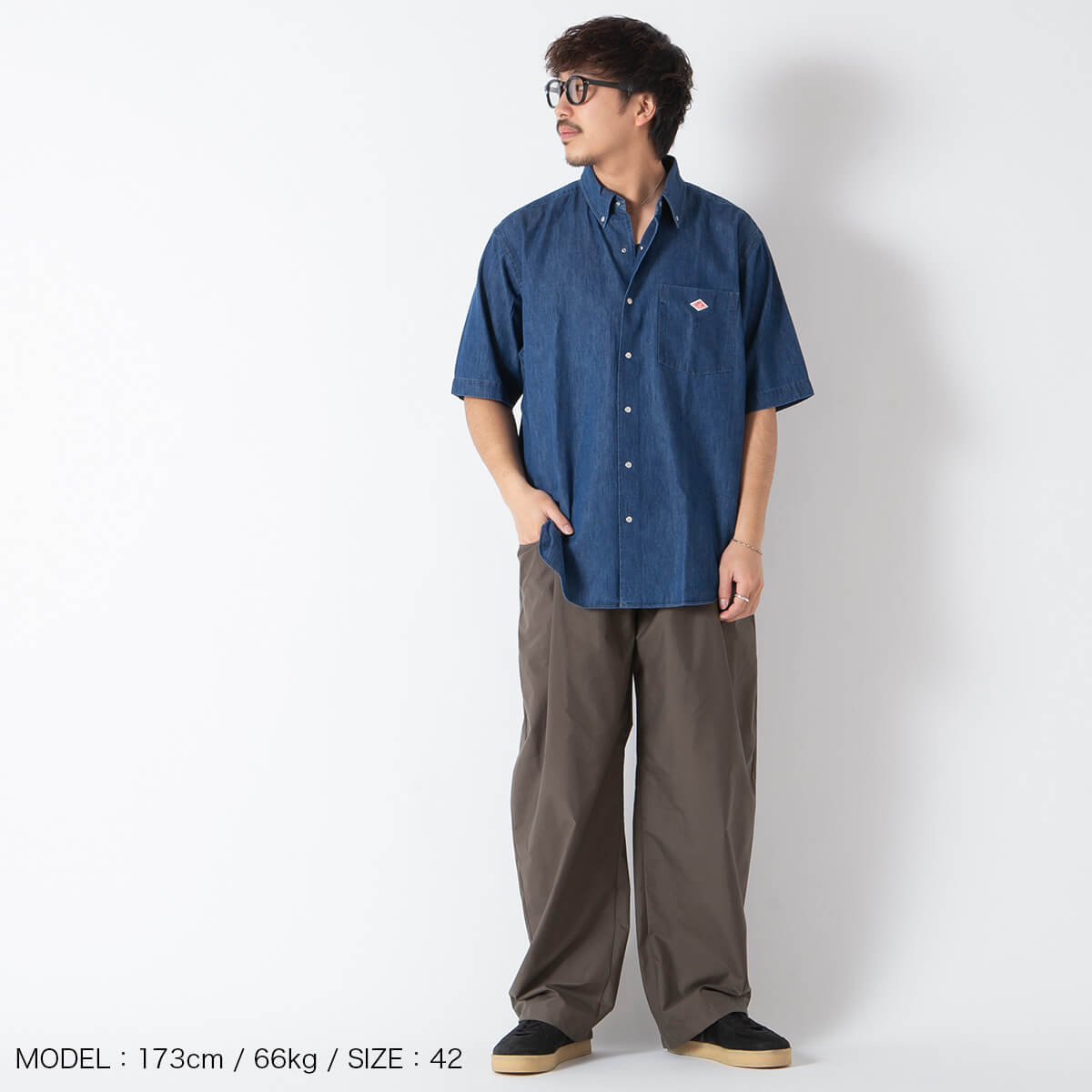 DANTON ダントン ドットボタンB.D.シャツS/S デニムダンガリー メンズ