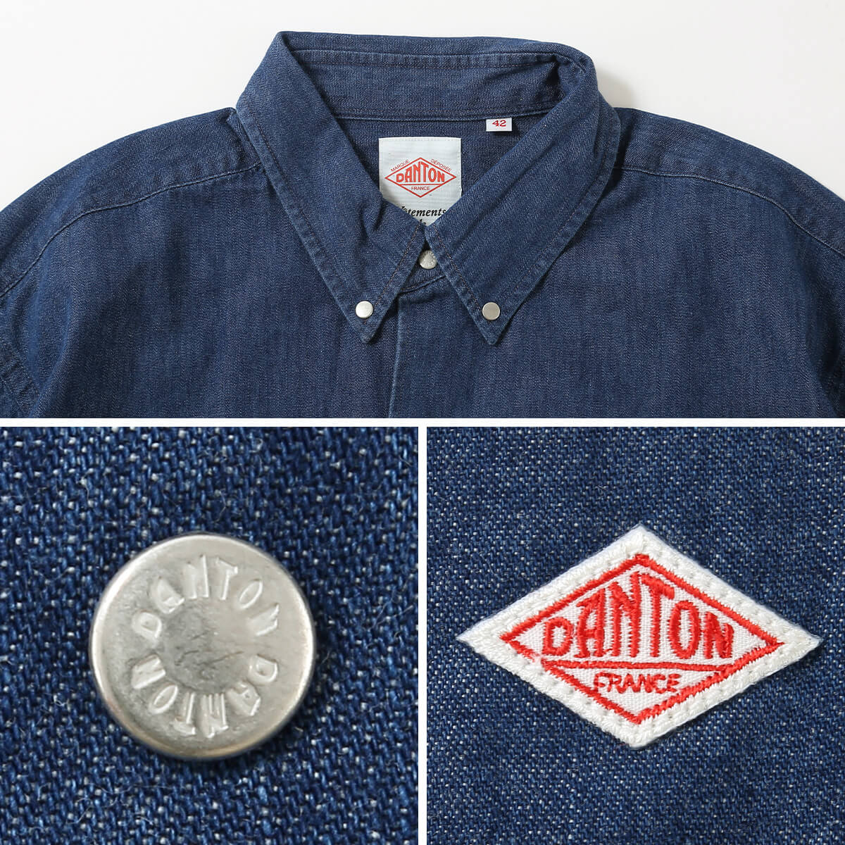 DANTON ダントン ドットボタンB.D.シャツS/S デニムダンガリー メンズ